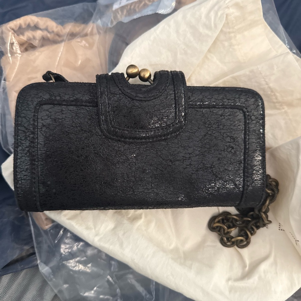 Stella McCartney Black Textured Wallet with Chain